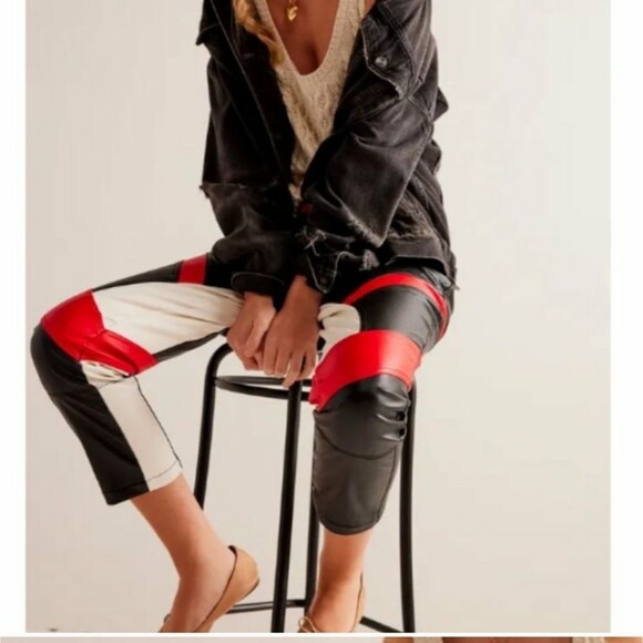 We The Free High Rise Color Block Rebel Vegan Leather Cropped Pants Size 12 - Picture 7 of 15